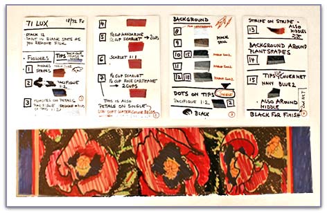 Sketch and dye samples for poppy scarf